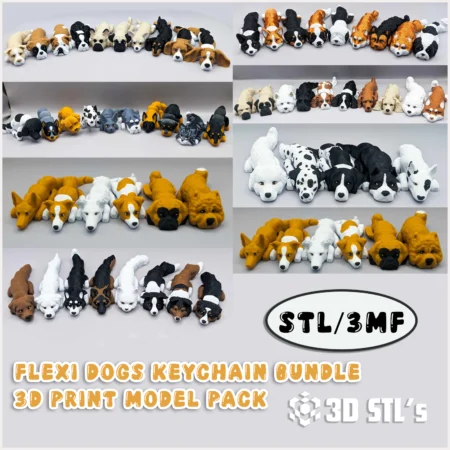 Flexi Dogs Keychain Bundle STL/3MF 3D Print Model Pack