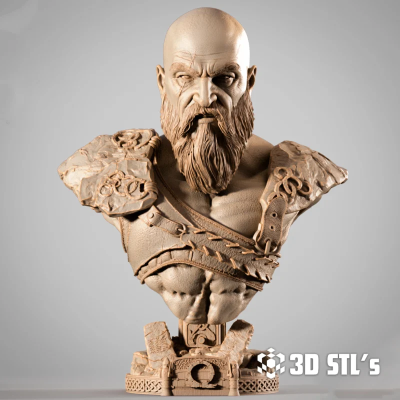 Kratos Portrait Bust STL 3D Print Model