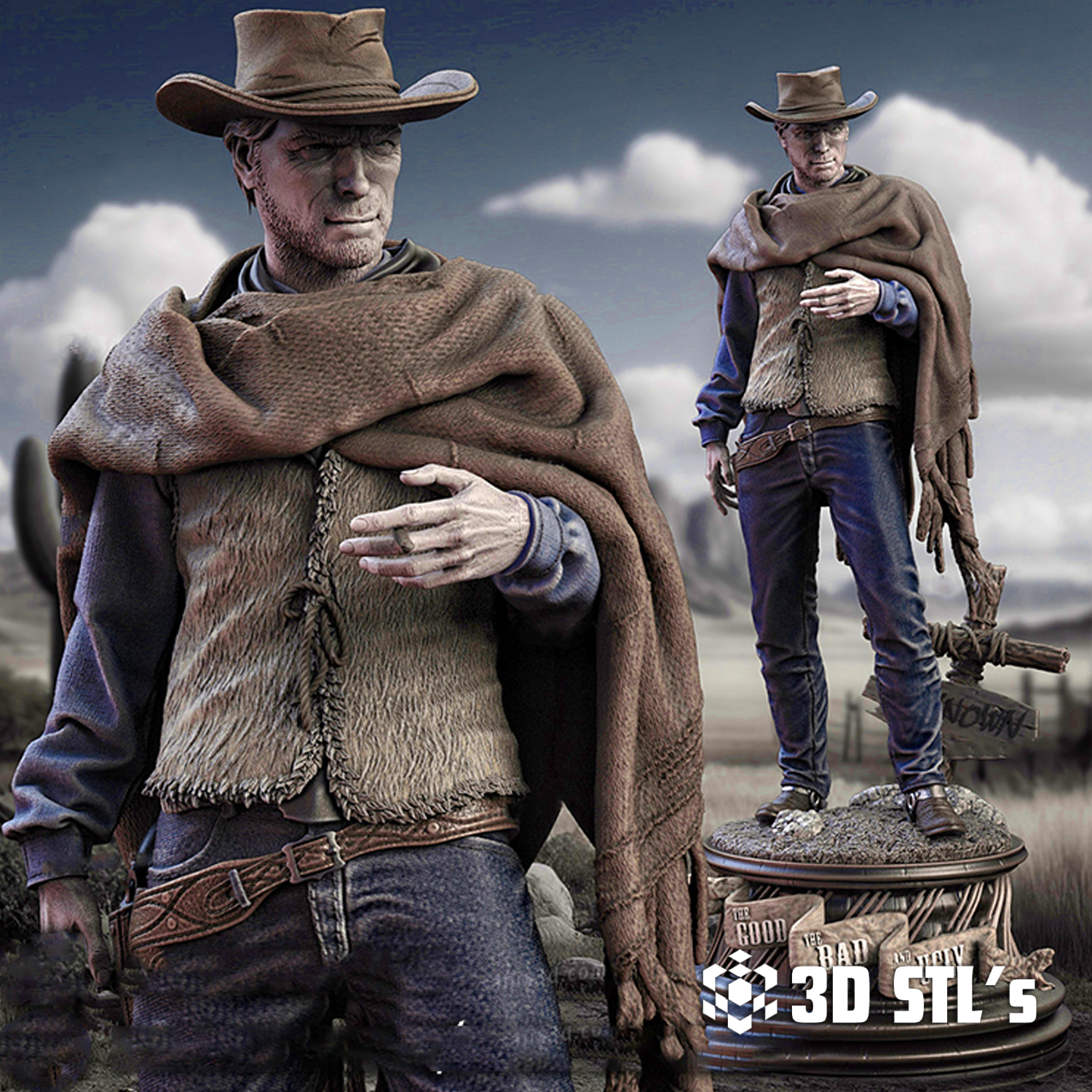Clint Eastwood STL File 3D Print Model The Good The Bad and The Ugly