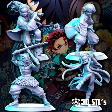 Demon Slayer Bundle STL Files 3D Print Models (Tanjiro, Nezuko, Inosuke, Zenitsu)
